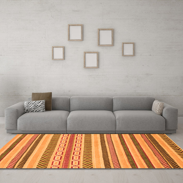 Machine Washable Abstract Orange Modern Area Rugs in a Living Room, wshabs2236org
