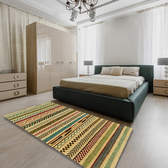 Machine Washable Abstract Yellow Rug in a Bedroom, wshabs2237