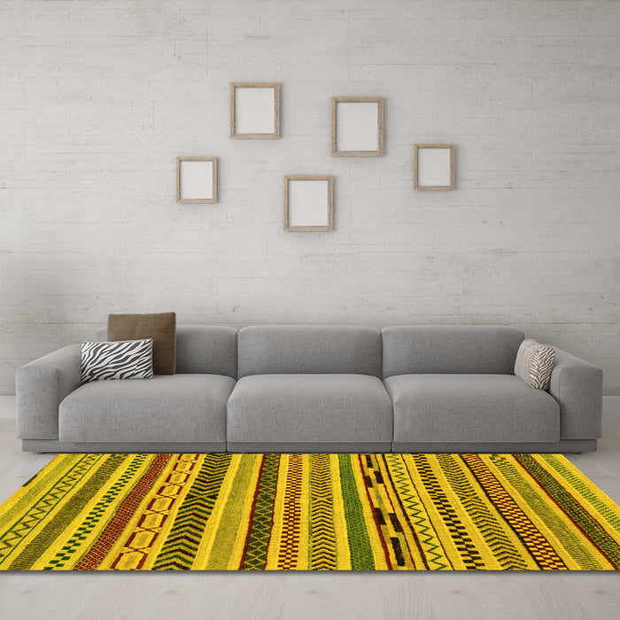 Machine Washable Abstract Yellow Modern Rug in a Living Room, wshabs2237yw