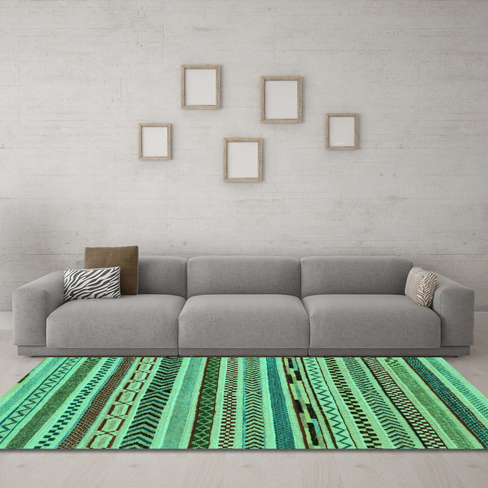 Machine Washable Abstract Turquoise Modern Area Rugs in a Living Room,, wshabs2237turq
