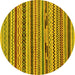 Round Machine Washable Abstract Yellow Modern Rug, wshabs2237yw