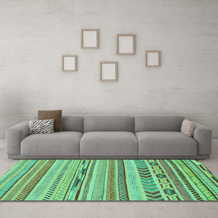 Machine Washable Abstract Turquoise Modern Area Rugs in a Living Room,, wshabs2238turq