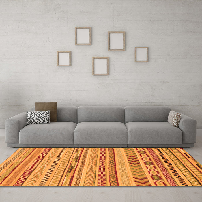 Machine Washable Abstract Orange Modern Area Rugs in a Living Room, wshabs2238org