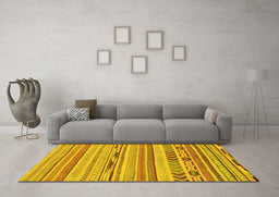 Machine Washable Abstract Yellow Modern Rug in a Living Room, wshabs2238yw