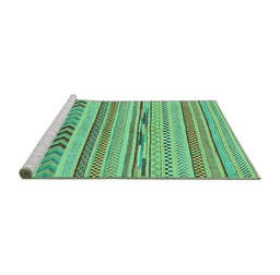 Sideview of Machine Washable Abstract Turquoise Modern Area Rugs, wshabs2238turq