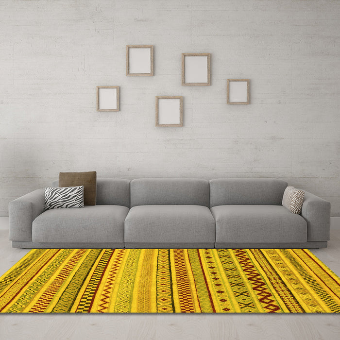 Machine Washable Abstract Yellow Modern Rug in a Living Room, wshabs2239yw
