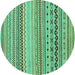 Round Machine Washable Abstract Turquoise Modern Area Rugs, wshabs2239turq