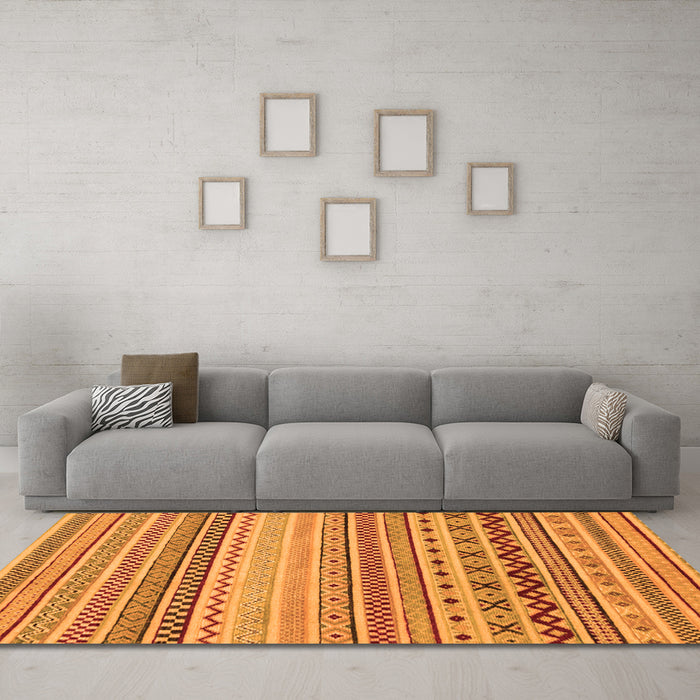 Machine Washable Abstract Orange Modern Area Rugs in a Living Room, wshabs2239org