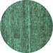 Round Machine Washable Abstract Turquoise Modern Area Rugs, wshabs223turq