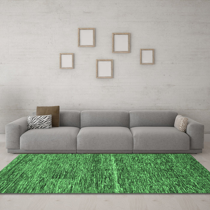 Machine Washable Abstract Emerald Green Modern Area Rugs in a Living Room,, wshabs223emgrn