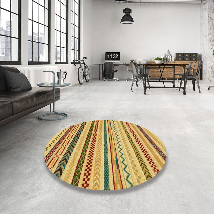 Round Machine Washable Abstract Saffron Yellow Rug in a Office, wshabs2240