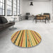 Round Machine Washable Abstract Saffron Yellow Rug in a Office, wshabs2240