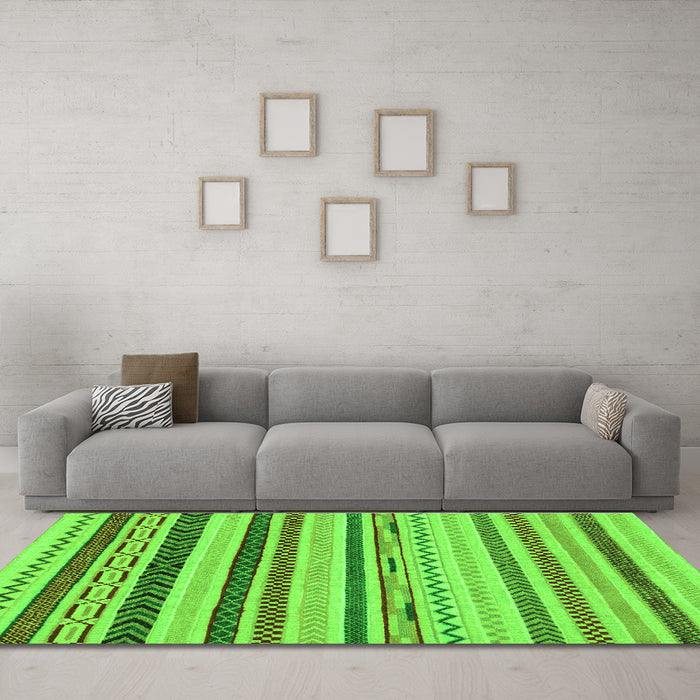 Machine Washable Abstract Green Modern Area Rugs in a Living Room,, wshabs2240grn