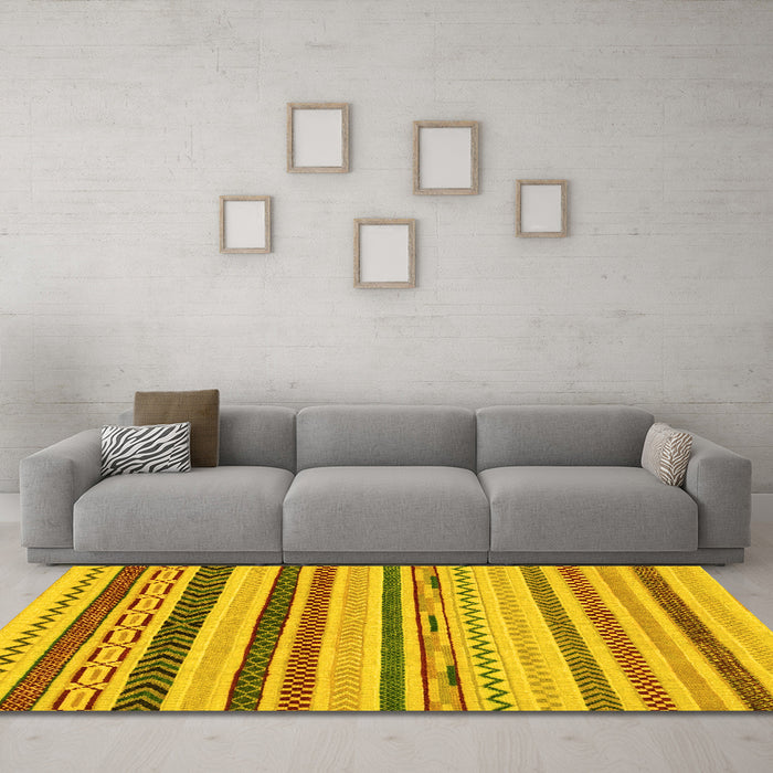 Machine Washable Abstract Yellow Modern Rug in a Living Room, wshabs2240yw