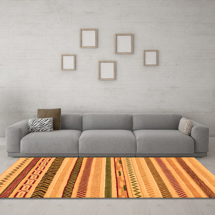 Machine Washable Abstract Orange Modern Area Rugs in a Living Room, wshabs2240org
