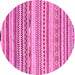 Round Machine Washable Abstract Pink Modern Rug, wshabs2241pnk