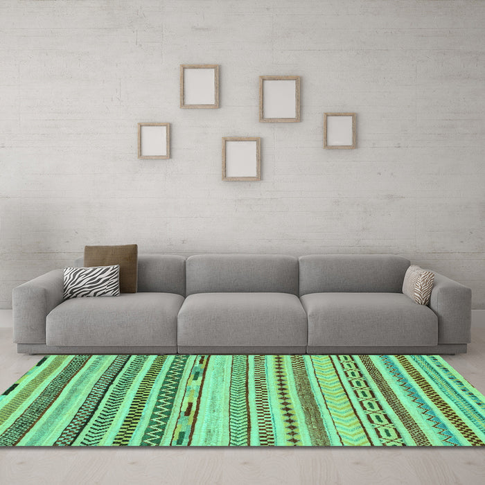Machine Washable Abstract Turquoise Modern Area Rugs in a Living Room,, wshabs2241turq