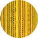 Round Machine Washable Abstract Yellow Modern Rug, wshabs2241yw