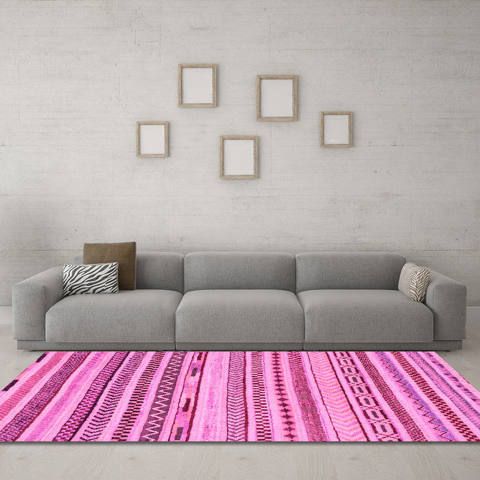 Machine Washable Abstract Pink Modern Rug in a Living Room, wshabs2241pnk