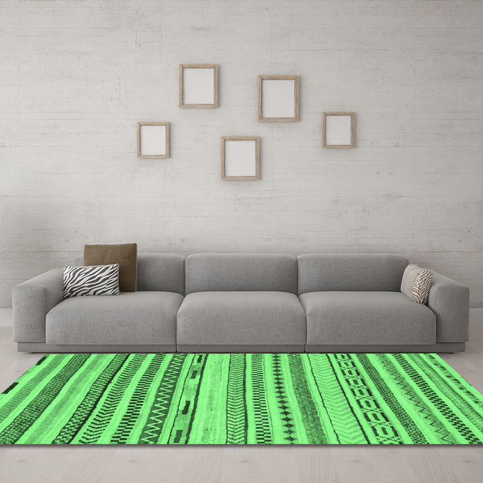 Machine Washable Abstract Emerald Green Modern Area Rugs in a Living Room,, wshabs2241emgrn