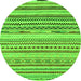 Round Machine Washable Abstract Green Modern Area Rugs, wshabs2241grn