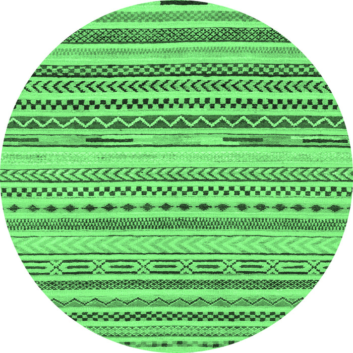 Round Machine Washable Abstract Emerald Green Modern Area Rugs, wshabs2241emgrn