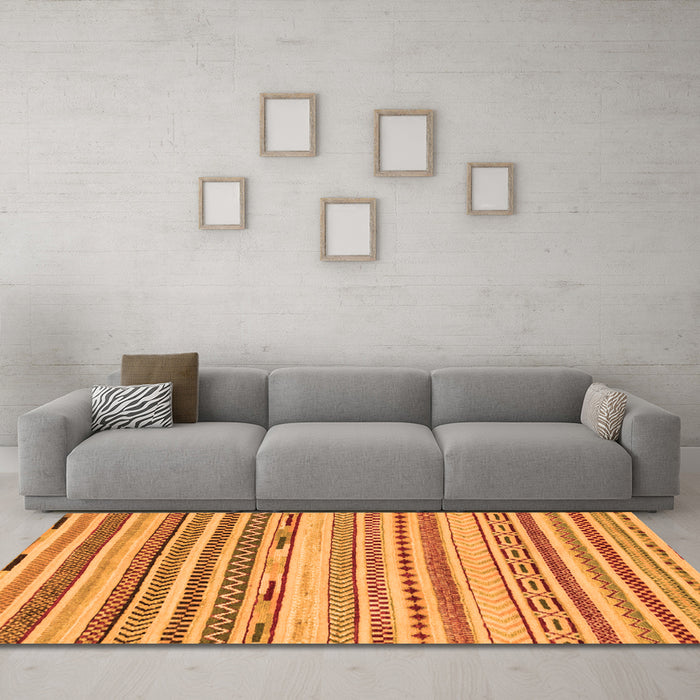 Machine Washable Abstract Orange Modern Area Rugs in a Living Room, wshabs2241org