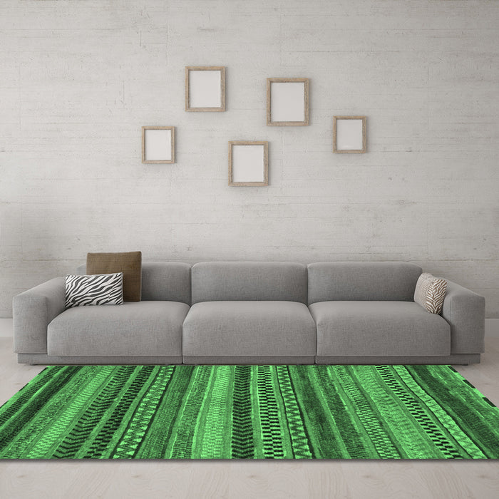 Machine Washable Abstract Emerald Green Modern Area Rugs in a Living Room,, wshabs2242emgrn
