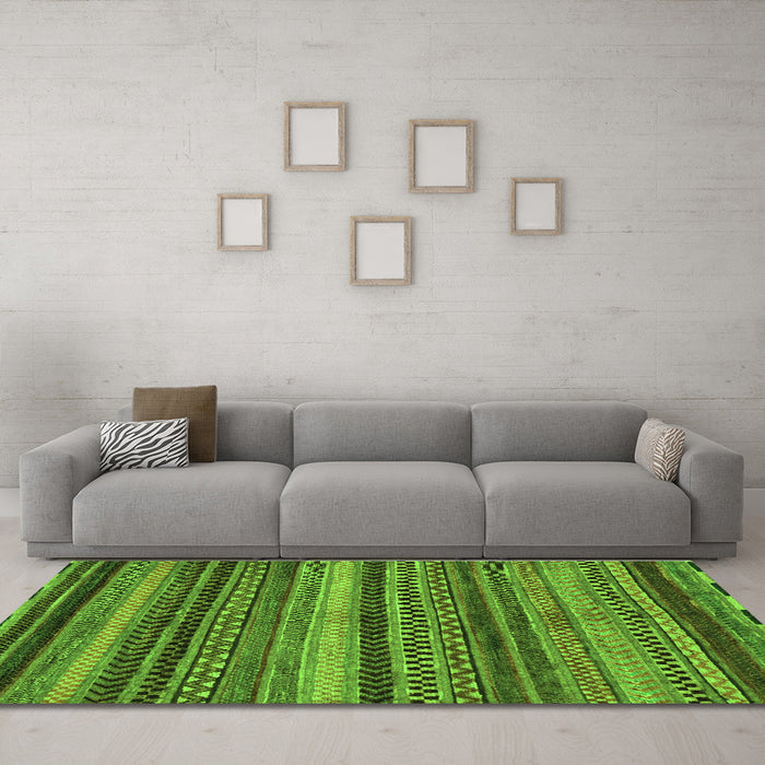 Machine Washable Abstract Green Modern Area Rugs in a Living Room,, wshabs2242grn