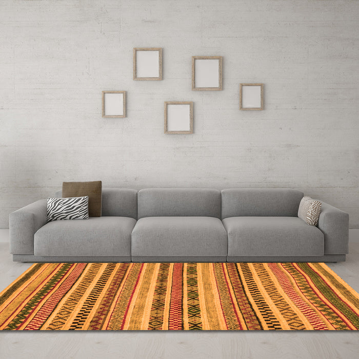 Machine Washable Abstract Orange Modern Area Rugs in a Living Room, wshabs2243org