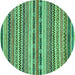 Round Machine Washable Abstract Turquoise Modern Area Rugs, wshabs2243turq