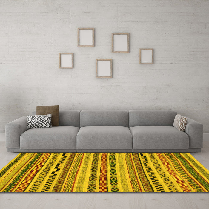 Machine Washable Abstract Yellow Modern Rug in a Living Room, wshabs2243yw