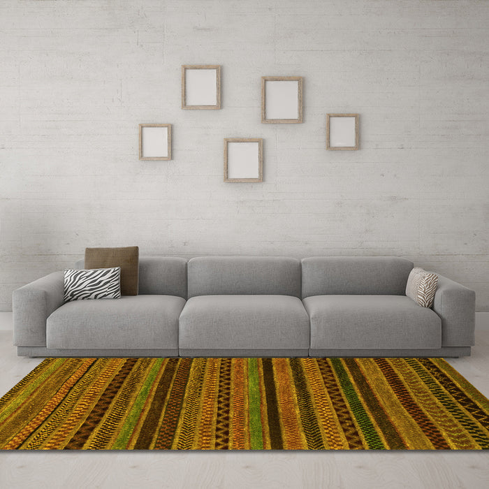 Machine Washable Oriental Yellow Modern Rug in a Living Room, wshabs2244yw