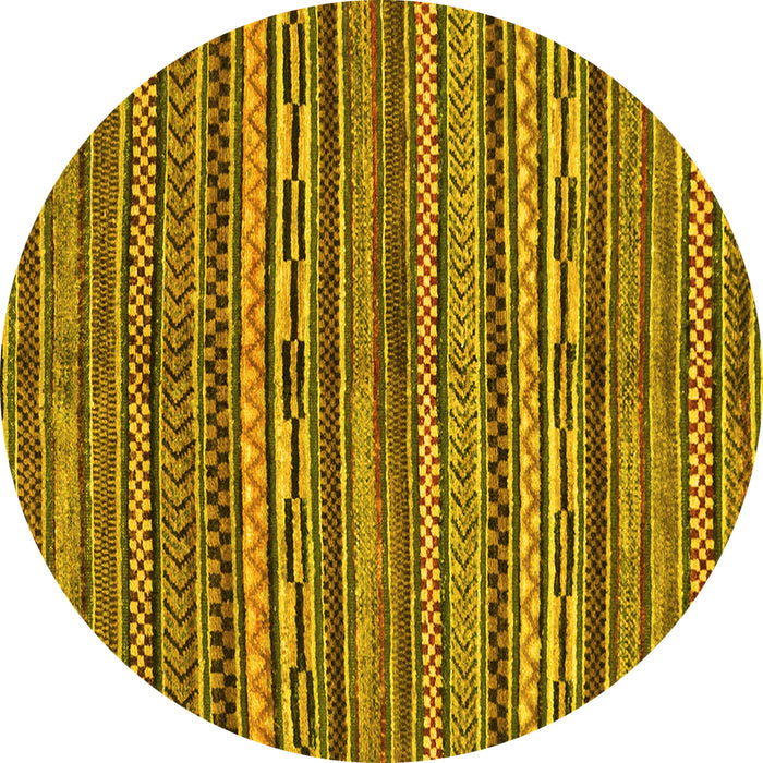 Round Machine Washable Oriental Yellow Modern Rug, wshabs2245yw