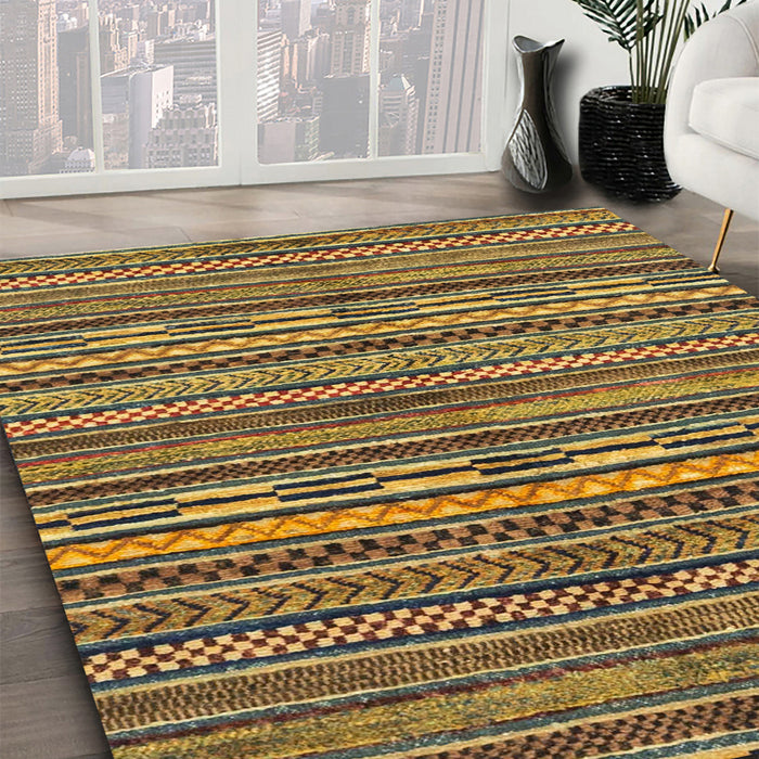 Abstract Orange Gold Oriental Rug in Family Room, abs2245