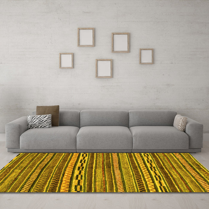 Machine Washable Oriental Yellow Modern Rug in a Living Room, wshabs2245yw