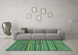 Machine Washable Oriental Turquoise Modern Area Rugs in a Living Room,, wshabs2245turq