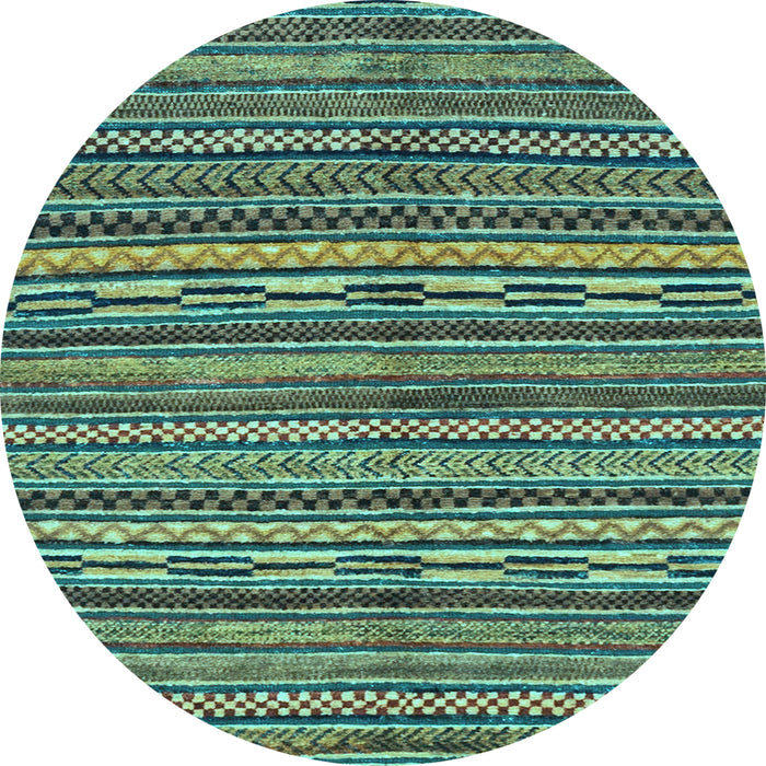 Round Machine Washable Oriental Light Blue Modern Rug, wshabs2245lblu