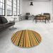 Round Abstract Yellow Oriental Rug in a Office, abs2246