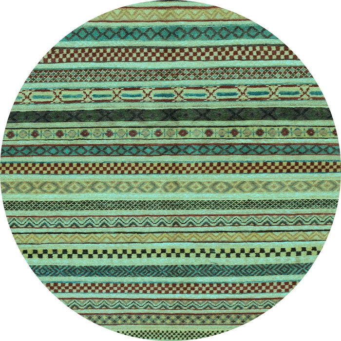 Round Machine Washable Oriental Light Blue Modern Rug, wshabs2246lblu
