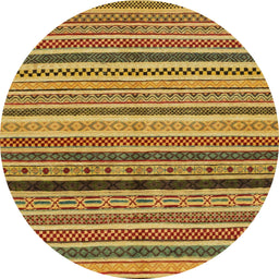 Round Machine Washable Abstract Yellow Rug, wshabs2246
