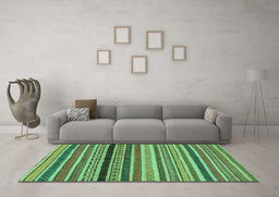 Machine Washable Oriental Turquoise Modern Area Rugs in a Living Room,, wshabs2246turq