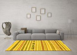 Machine Washable Oriental Yellow Modern Rug in a Living Room, wshabs2247yw