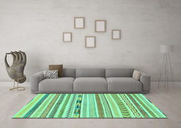 Machine Washable Oriental Turquoise Modern Area Rugs in a Living Room,, wshabs2247turq