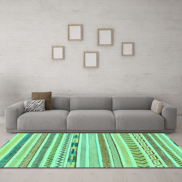 Machine Washable Oriental Turquoise Modern Area Rugs in a Living Room,, wshabs2247turq
