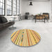 Round Machine Washable Abstract Cinnamon Brown Rug in a Office, wshabs2247