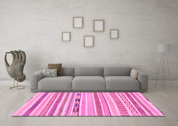 Machine Washable Oriental Pink Modern Rug in a Living Room, wshabs2247pnk