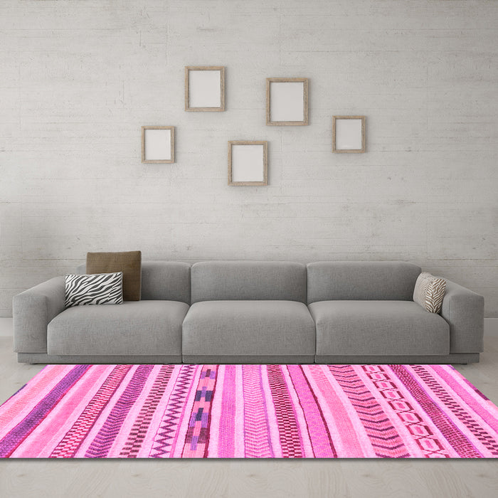 Machine Washable Oriental Pink Modern Rug in a Living Room, wshabs2247pnk