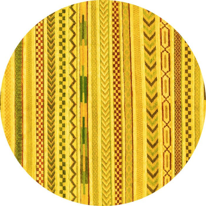 Round Machine Washable Oriental Yellow Modern Rug, wshabs2247yw