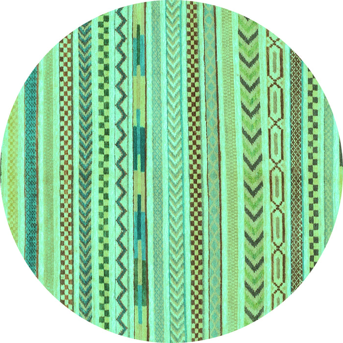 Round Machine Washable Oriental Turquoise Modern Area Rugs, wshabs2247turq